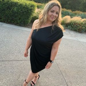 Black metallic one shoulder dress